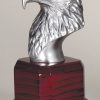 Silver eagle head statue mounted on rosewood base, AE215 is 4" x 8.5" Size, Weighs 5 lbs