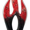 Fire flame shaped art glass piece with red colors fading to black, mounted on a black glass base, AGS15, 16.5" tall