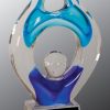 Winner art glass award with blank engraving plate