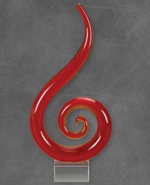 Red hook shaped art glass award, mounted on clear glass base, 92110 is 11", 92113 is 13", 92115 is 15"