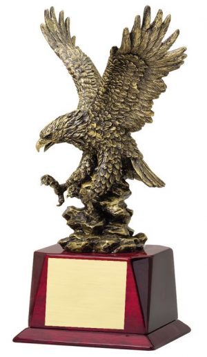 Gold eagle statue on rosewood base with gold engraving plate, AE420 is 12", AE400 is 14.5", AE380 is 17"