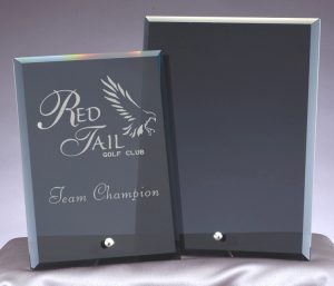 Glass plaque made with dark gray glass, FM306C is 6" x 8" Size weighs 2 lbs, FM306D is 8" x 10" Size weighs 3 lbs