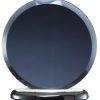 Round glass awards made with dark gray glass, blank with no engraving