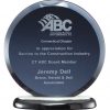 Round glass award made with dark gray glass, mounted on black & silver base, GK51 is 6.5", GK52 is 7.25", GK53 is 8"