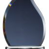 Gray colored glass flame award for engraving, mounted on a black & silver base, GK61 is 7.5" tall