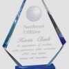 Diamond Glass Award with engraving, mounted on a blue glass & silver metal base, gl57