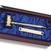 Brass gavel with gavel band for personalization inside Mahogany box & blue satin lining, GV100
