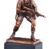 Bronze marine statue in full gear with gun in hand, mounted on back base, RFB135 is 4" x 10" Size, Weighs 3.2 lbs.