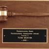 A 9x12 American walnut board with a walnut gavel mounted across the top half. The bottom half features a black & gold engraving plate that features words of recognition for the Pennsylvania State Toastmasters Association Award.