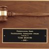 A 9x12 American walnut board with a walnut gavel mounted across the top half. The bottom half features a black & gold engraving plate that features words of recognition for the Pennsylvania State Toastmasters Association Award.