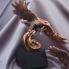 Bronze eagle statue soaring through air, mounted on black base, RFB137 is 12" x 12.5" Size, Weighs 3.75 lbs.
