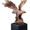 Bronze eagle statue with wings spread mounted on a black base, RFB148 is 11" tall, Weighs 4.5 lbs.