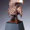 Bronze eagle head statue on black base, RFB535 is 8" tall, Weighs 2.5 lbs