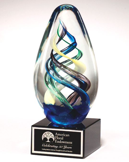 SHOP AWARDS AND GIFTS Customizable 8-1/2 Inch Art Sculptured Hand Blown Colors Suspended in Clear Glass Award Includes Personalization 