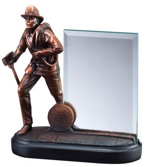 RFB064 Firefighter Statue With Glass Engraving Plate