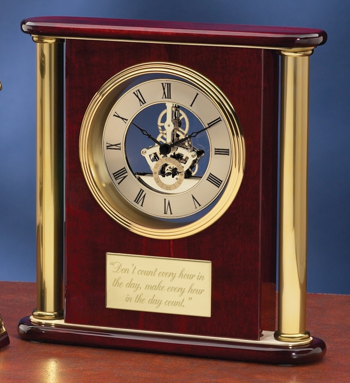 Gold Pillar Rosewood Skeleton Clock