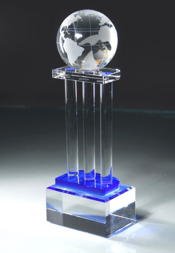 Crystal Globe Trophy On Pillars CRY154