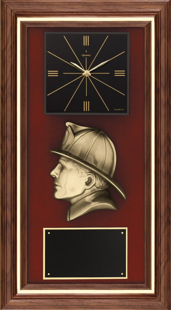 Bronze Firefighter Walnut Clock