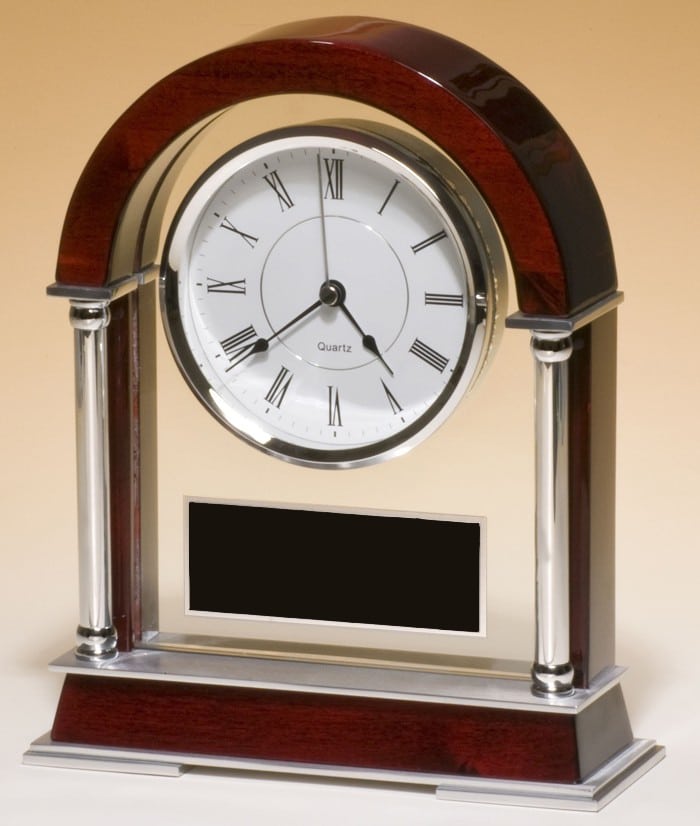 Free Engraving Arched Wooden Clock Award 6" 