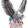 Silver resin eagle with 2 American flags standing on a pentagon, mounted on rosewood base, AE305 is 11" tall, Weighs 2.6 lbs.