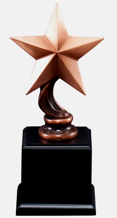 Bronze military star statue mounted on a black base, RFB012 is 3" x 7.5" Size, Weighs 1.5 lbs.