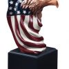 Bronze eagle statue draped in the American Flag, mounted on a black base, RFB151 is 9.5" tall, weighs 3.5 lbs.
