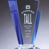 Contemporary glass award with clear area for engraving & blue accents on side, GL123 is 8.25", GL124 is 8.75", GL125 is 10"