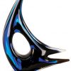 Contemporary art glass sail boat with blue & black colors, mounted on a black glass base, AGS03 is 14.25" tall, weighs 8.5 lbs