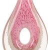 Pink glass art rain drop with hole in middle, mounted on black glass base, AGS28 is 11.25" tall, weighs 6.3 lbs