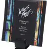 Art Glass Tray DTGL10, Black glass tray with church window colors standing on black wood base, 8" Size