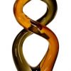 Twisting piece of contemporary brown art glass, Mounted on black glass base, AGS21, 13" tall