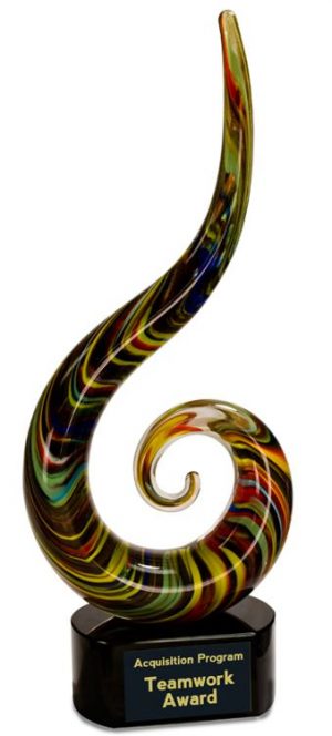 Hook shaped piece of glass with multiple colors throughout, AGS23, 15.5" tall, Weighs 7 lbs