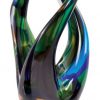 Twisting piece of glass with blue, green & yellow colors throughout, Mounted on black glass base, glsc43, 9.5" tall,