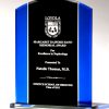 Black & Blue Glass Award G2658 & G2659, Arched Glass piece with black engraving area & blue sides