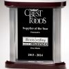 G2692, Black glass area for engraving with silver accents on the sides and rosewood on the top & bottom of award.