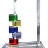 Clear glass piece for engraving personalization with colored blocks on the side, GL73, 7" tall, Weighs 2.4 lbs