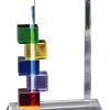 Clear glass piece for engraving personalization with colored blocks on the side, GL75, 10" tall, Weighs 5 lbs