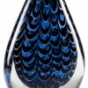 Glass raindrop with black & blue colors throughout, Mounted on black glass base, GLSC13, 9" tall