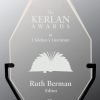 VG23 Diamond Glass Trophy, diamond shaped glass piece for engraving, mounted in black iron base.
