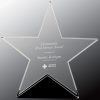 Star shaped piece of glass for engraving mounted on black glass base, STG21, 5.5" tall