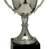 A traditional silver trophy cup mounted on a black base.