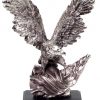 Silver Eagle Statue with American Flag, mounted on black base, RFB081 is 10" x 14" Size, Weighs 6.5 lbs.