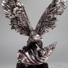 Silver Eagle Statue with American Flag mounted on black base, RFB082 is 14" x 19" Size, Weighs 14 lbs.
