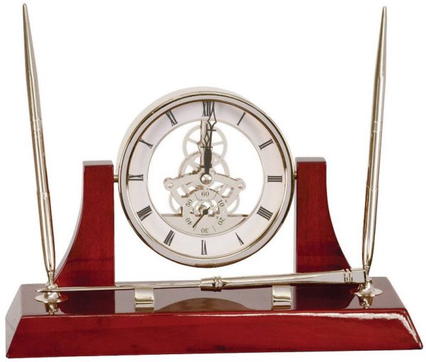 EX108 Silver Clock Desk Set