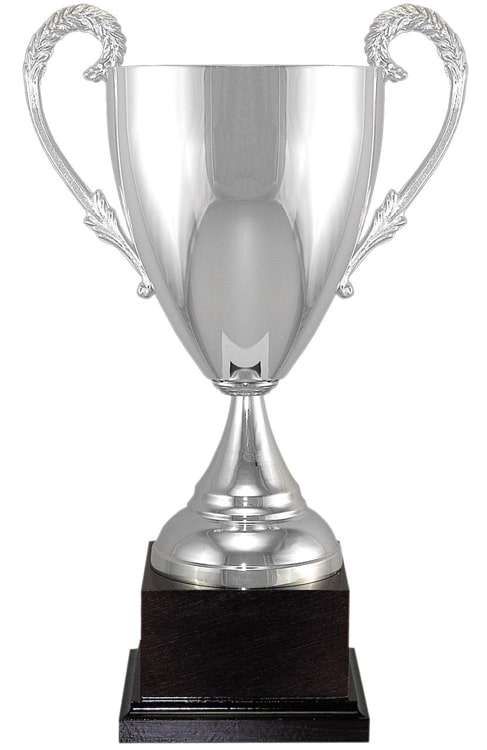 silver VICTORY trophy award cup black spin base 