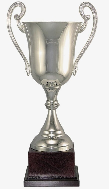 silver rifle silver shooter cup trophy weighted white base 