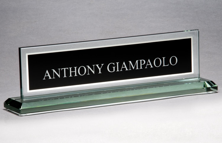 Glass name plate discount