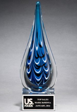 Blue & Black Glass Teardrop 2220, Teardrop shaped piece of glass with black & blue colors throughout.
