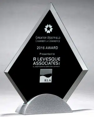 Black Diamond Glass Award G2777 G2778 G2779, Black diamond shaped piece of glass mounted on a silver metal base