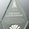 HGL13 Glass Award, Diamond shaped glass for engraving with silver metal horizon design, black glass base